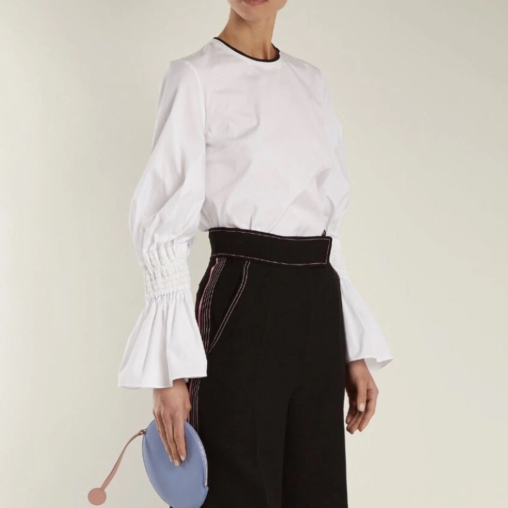 Roksanda KALILA SMOCKED COTTON-POPLIN TOP IN WHITE